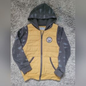 Kids Yellow and Gray Dinosaur Hoodie Jacket
